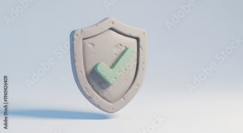 3D Shield with Green Check Mark Symbol, Security and Success Concept