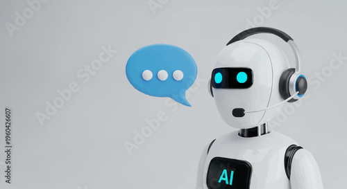 AI Robot Chatbot with Speech Bubble, Artificial Intelligence Customer Service Concept