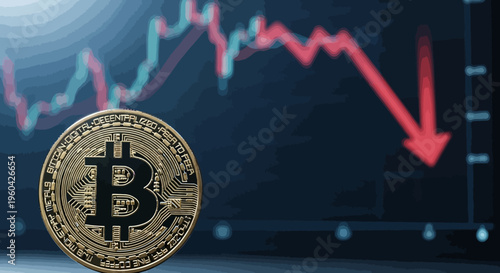 Bitcoin Cryptocurrency Price Crash Downward Trend Red Arrow Chart Background