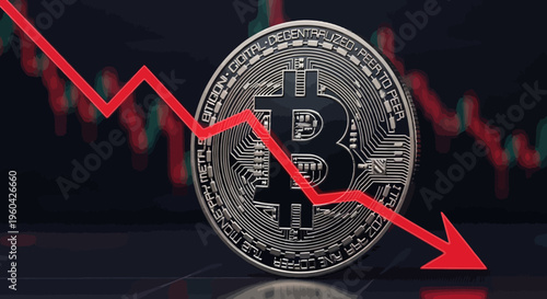 Bitcoin Cryptocurrency Price Crash Downward Trend Red Arrow Chart Background