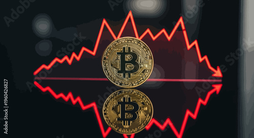 Bitcoin Cryptocurrency Falling Chart Red Down Trend Graph Digital Coin Finance Crisis