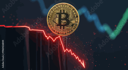 Bitcoin Cryptocurrency Crash: Falling Graph and Golden Coin on Edge of Abyss