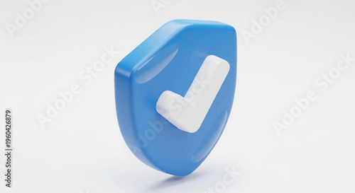 3D Blue Shield Icon with White Check Mark - Security and Approval Concept