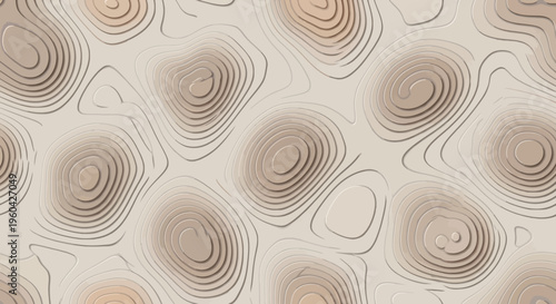 Abstract Topographic Contour Lines Pattern, Beige and Brown Gradient, Organic Flowing Shapes