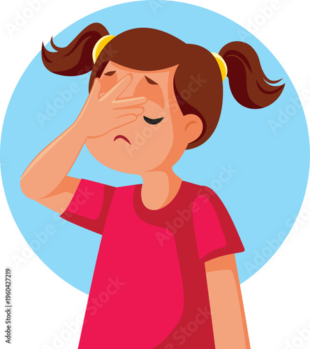 Disappointed Little Girl Makes Facepalm Gesture Vector Illustration. Unhappy kid slapping her forehead in exasperation