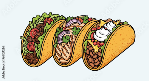 Delicious Tacos Assortment: Beef, Chicken, and Bean Varieties