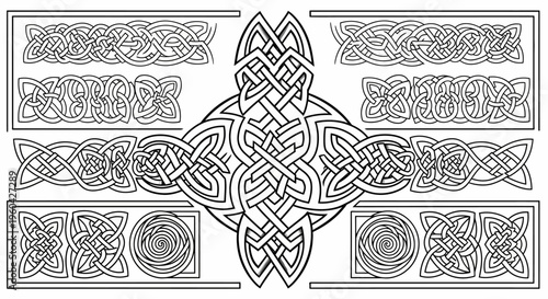 Celtic Knot Border Ornaments: Intricate Interlaced Patterns for Design