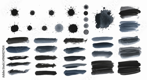 Black and Blue Ink Splatter and Brush Stroke Textures Collection