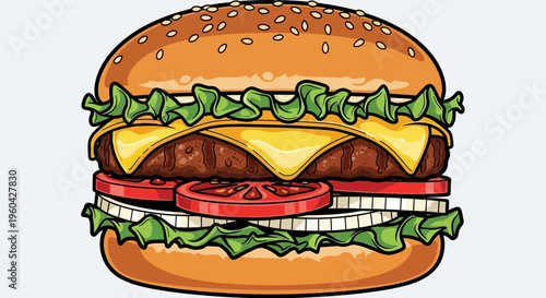 Delicious Cheeseburger with Fresh Toppings on a White Background