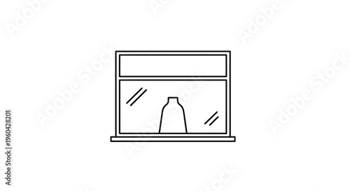 Minimalist illustration of a bottle on a windowsill, simple line art, clean design