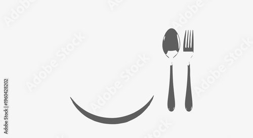 Minimalist Icon: Spoon and Fork Forming a Smiley Face with a Curved Line