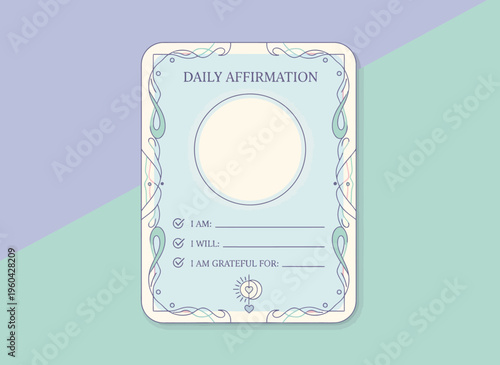 Daily affirmation card with blank lines for writing on decorative background