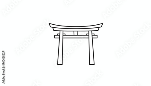 Minimalist Japanese Torii Gate Icon, Traditional Shinto Shrine Entrance, Simple Line Art