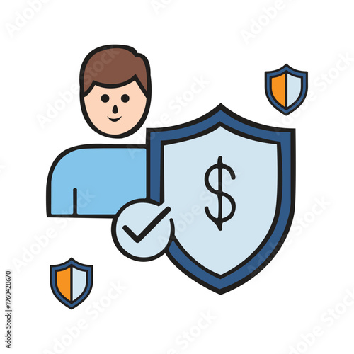Financial security concept with businessman and dollar shield flat vector