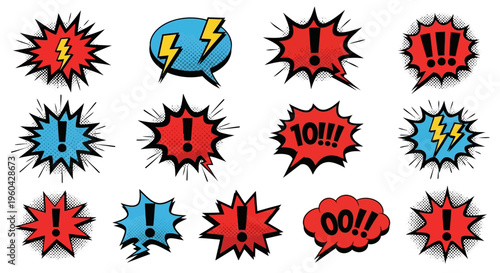 Comic Book Speech Bubbles with Exclamations and Lightning Bolts