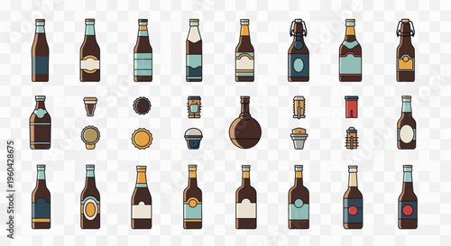 Pixel Art Beer Bottles Collection: Retro Icons for Drinks and Bar Design