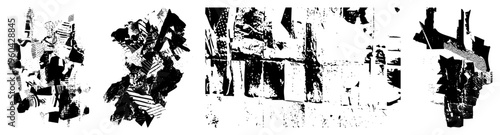 Dynamic collage of shattered vector shapes, halftone texture, black and white graphic, fragmented composition, stylized digital art, bold geometric abstraction.