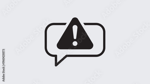A warning sign icon with an exclamation mark inside a speech bubble on a grey background