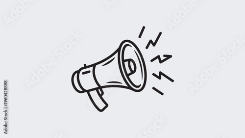 A simple black and white illustration of a megaphone with sound waves emanating from it.