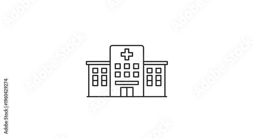 Minimalist Hospital Building Icon with Cross Symbol