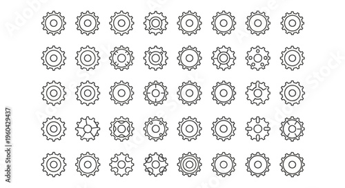 Collection of Hand-Drawn Gears and Cogs Icons - Mechanical Engineering and Industry Concept