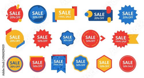 Collection of Sale and Discount Badges, Stickers, and Labels for Retail Promotions