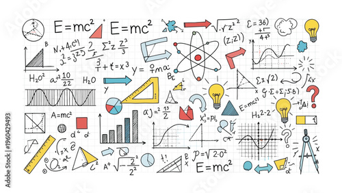 Mathematical Marvels: A visually engaging arrangement of intricate mathematical equations, geometric shapes, and scientific concepts, symbolizing the power of the mind and the pursuit of knowledge.