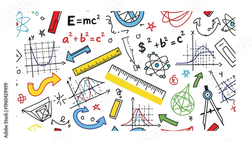 Mathematics Equations and Concepts: An illustration showcasing a variety of mathematical equations and scientific concepts, inviting curiosity and exploration of the world of numbers and formulas. 