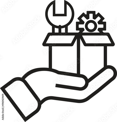 Product Support Icon with Headset and Gear Symbol for Customer Service