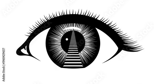 Eye Silhouette with Stairway to Success Concept, Visionary Future and Opportunity Illustration, Human Eye with Perspective Stairs Abstract Design, Insight and Personal Growth Symbol