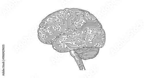Digital Brain Circuit Board AI Technology Concept