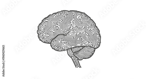 Digital Brain Circuit Board AI Technology Concept