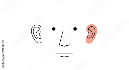 Minimalist Face Illustration with Highlighted Ear and Simple Features
