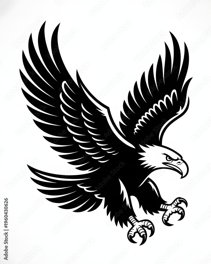 Fototapeta premium Bold Monochrome Eagle in Flight Vector Illustration with Spread Wings