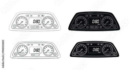 Vehicle dashboard illustration showing both light and dark variations