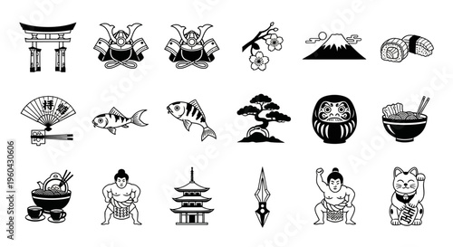 Japanese Icons Collection: Culture, Food, and Tradition Symbols