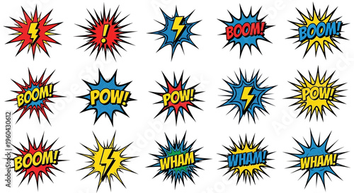 Superhero Comic Book Sound Effects Explosions - BOOM, POW, WHAM, FLASH