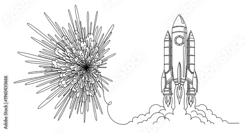 Rocket Launching into Space with Abstract Explosion Background