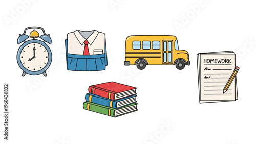 School Essentials: Capturing a snapshot of the quintessential elements of a child's school day, from textbooks and school bus to homework and uniforms, offers a nostalgic and functional appeal.