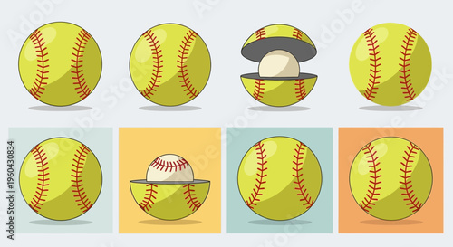 Softball Cutaway and Full Views: Sports Equipment Illustration