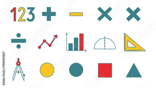 Mathematics Fundamentals: A visually engaging illustration showcasing essential mathematical symbols and geometric shapes, representing core concepts of arithmetic and geometry.