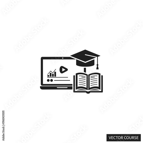 Graduation Cap and Open Book Icon.