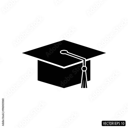 Graduation Cap Icon Black Color.
