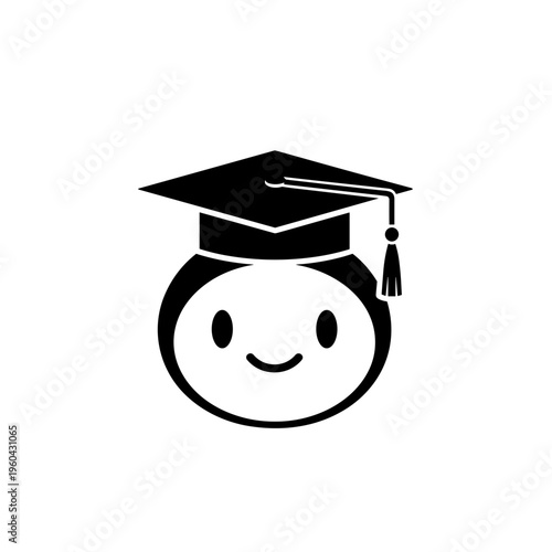 Graduation cap on smiling face icon.