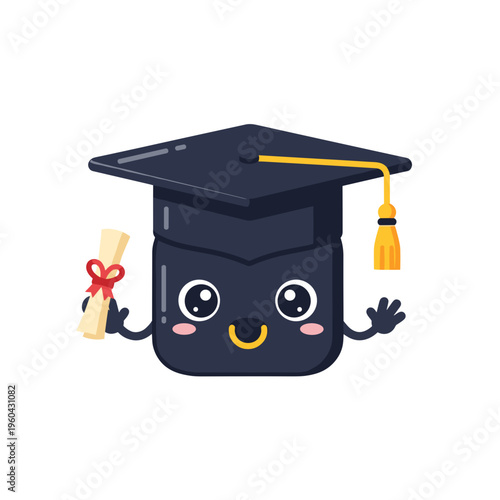 Graduation cap with smiling face.