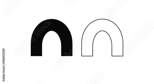Minimalist design featuring two opposing arched shapes in black and white