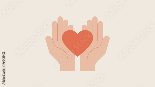 A pair of hands gently holding a red heart symbolizing love and care