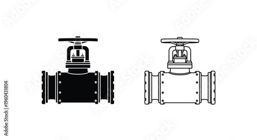 Two industrial gate valves in black and white line art depiction