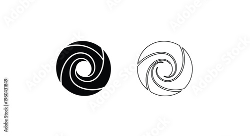 Abstract spiral designs a filled black form and a hollow white outline