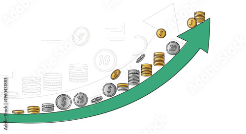 Financial Growth Arrow with Coins: Business Success and Investment Concept